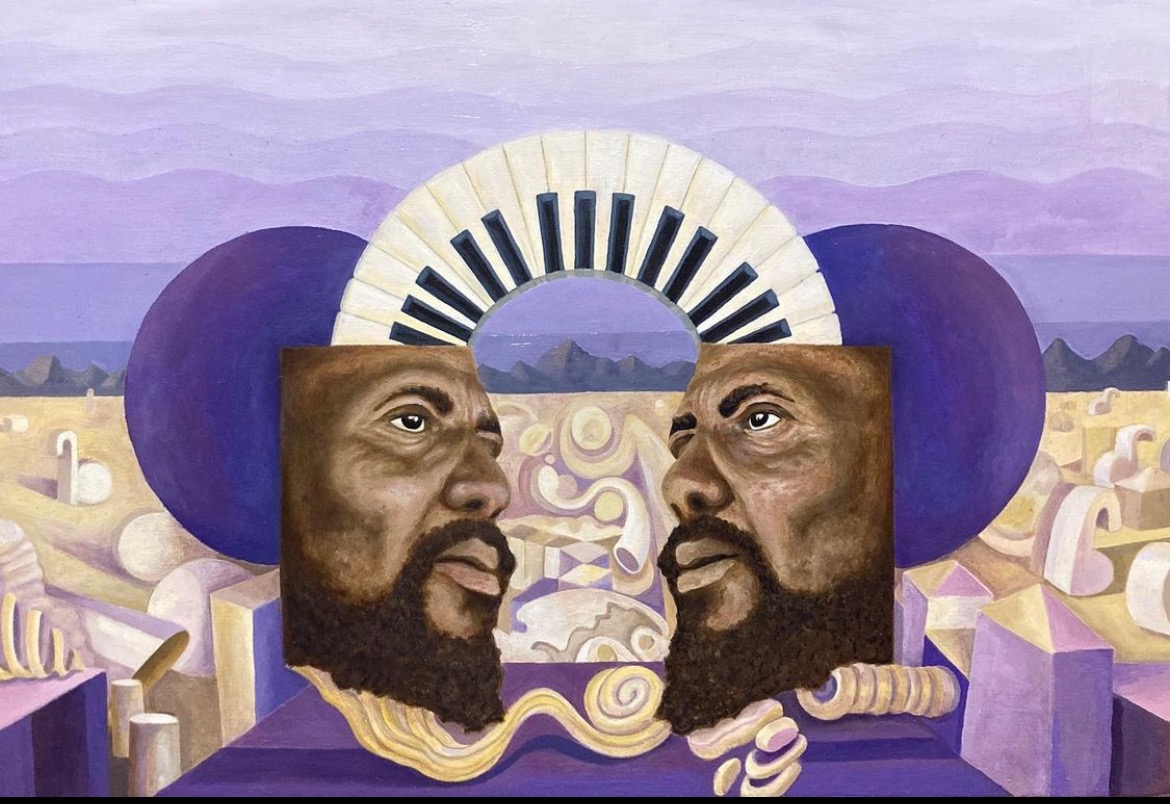 Harmonious Monk - Portrait painting with musical elements